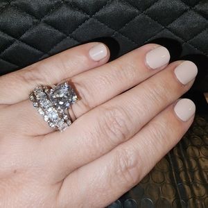 Beautiful Sterling CZ wedding set multiple rings stacking Ascher cut approx 6ct